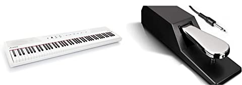 Alesis Recital White Teclado De Piano Digital De Color Blanco Con 88 Teclas Semi-Contrapesadas De Tamaño Completo + Asp-2 Pedal Universal De Sostenido Con Acción Estilo Piano Para Teclados Mid