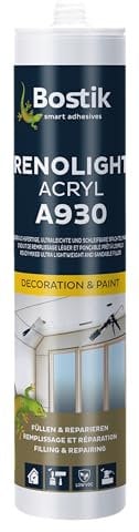 BOSTIK A930 Renolight Mastic acrylique blanc – Mastic de remplissage, ultra léger et prêt à l'emploi, peu de rétrécissement, peut être poncé et peint après durcissement, 300 ml
