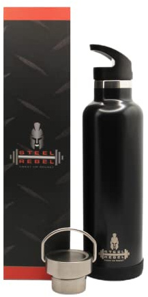 Steel Rebel - Bouteille de sport en acier inoxydable avec paille, couvercle en acier inoxydable et coque de protection en silicone – Sport, fitness et extérieur – 700 ml