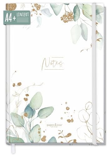 paper&you® Notizbuch liniert A4+ mit Gummiband Blattgold 156 Seiten, 78 Blatt - liniertes Notebook, Bullet Journal, Skizzenbuch, Tagebuch - nachhaltig & klimafreundlich