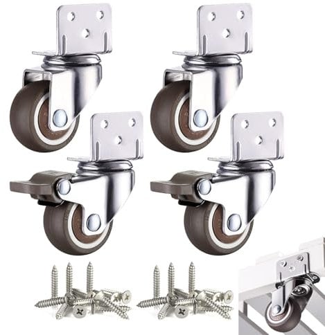 Resszo Lot de 4 Roulettes Pivotantes Pour Meubles dont 2 avec Frein 25mm Petites Roulettes de Meubles Pour Bibliothèque Armoire Table l'intérieur et l'extérieur