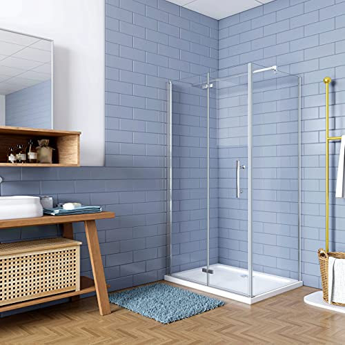 195cm Box Doccia Angolare Porta Battente Pieghevole con Parete Fissa 70x80cm in Vetro Temperato 6 mm Anticalcare Barra Stabilizzatrice da 140 cm Cromo Lucido