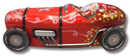 MediMuc Santa Racing Car mit drehbaren Rädern - Aufbewahrungsdose, Keksdose, Blechdose - lebensmittelecht - Vol. 1,0l - Maße: (Länge x Breite x Höhe): 28,0 x 10,5 x 12,0cm