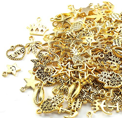 HERZWILD 130pcs Charms Anhänger Charm zum Schmuck Basteln Armband Halskette Ohrring Gemischte Charms Antik Silber gold (Mixed color B)