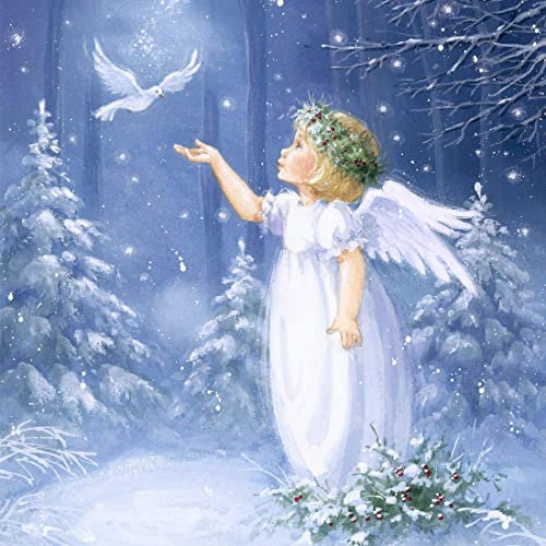 20 Servietten Angel with Dove - Engel mit Taube | Wald | Winter | Weihnachten | Tischdeko | Deutsche Produktion 33x33cm