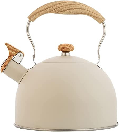 REJOON Stove Top Whistling Kettle Stainless Steel Tea Kettle Teapot with Foldable Anti-Heat Handle for Gas Stove Induction Hob 2.5L