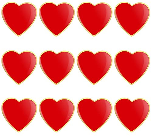 12 Pièces Broches En Coeur, Coeur Rouge Émail Broche Décoration Valentin Émail Épinglette Vêtements Broche Coeur Broches pour Vêtements Sacs Chapeaux