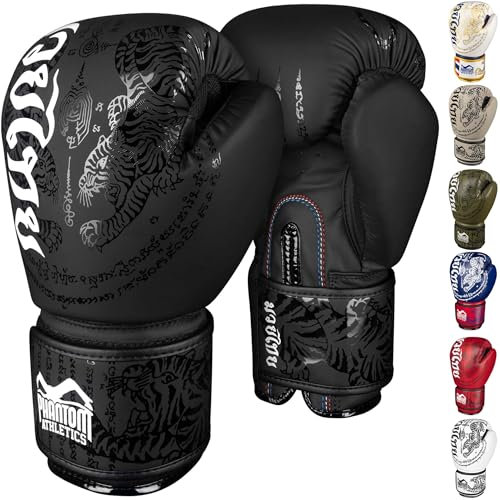Phantom Athletics Boxhandschuhe Männer - Muay Thai | MMA und Kickbox | 10-16oz Boxing Gloves für Kampfsport | Box Handschuhe Herren, Damen und Kinder (Muay Thai - Schwarz, 10 Oz)