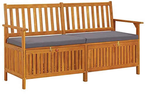 ZEYUAN Truhenbank mit Kissen, Gartenbänke, Sitzbank Outdoor, Parkbank, Garten Bank Für Draussen, Outdoor Deko Wetterfest, 148 cm Massivholz Akazie