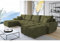 ML Furniture Velvet Ecksofa in U-Form – Olive Sofa – Couch mit Stauraum und Kissen - Ausziehbares Schlafsofa – Sofa mit Schlaffunktion - Schlafsofa mit Bettkasten – Gästebett – 365 x 189 cm