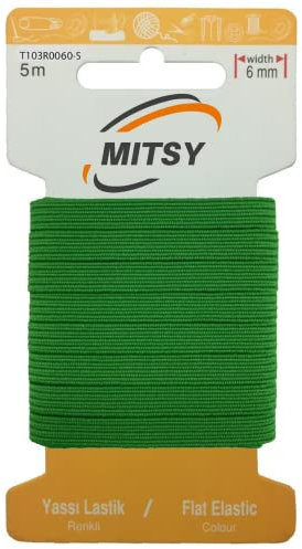 MITSY Cinta elástica resistente para coser, ancho de 6 mm, 5 m, color verde, para pantalones de goma para el hogar, manualidades, telas para costura