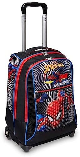 Seven Trolley Spiderman, 2 in 1, Schulranzen mit Rollen, Rucksack mit Trolleyfunktion für Kinder, ab 1. Klasse, für Schule, Reisen, Mädchen&Jungen; rot/schwarz; blau/rot/schwarz