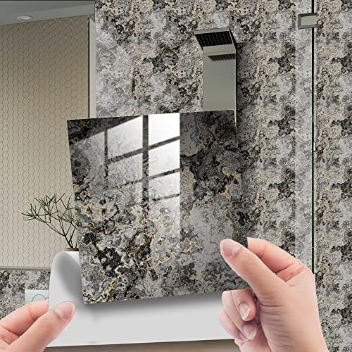 HORIWE Marble Tile Stickers for Kitchen Bathroom Backsplash Wall Thickening PVC Decal Sticker Adhesive Tile Art DIY Home Decor Waterproof Oil Proof 20pc 10x10cm Grey
