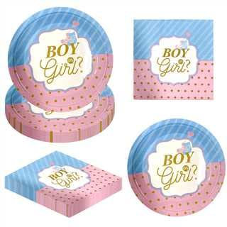 AINIUNIU Baby Gender Reveal Party Tableware, 16 Guest Set: 16 Plates + 16 Napkins, Pink & Blue, Boy or Girl, Safe & Easy to Clean, Perfect for Baby Showers