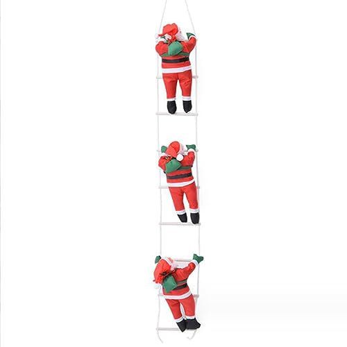 SHJOEE 3 Papá Noel Escalando Escalera de Escalada para Papá Noel Santa Claus Escalera de Escalada Muñeca Escalera de Santa Claus Christmas Climbing Santa Decoración de Adornos de Interior/Exterior