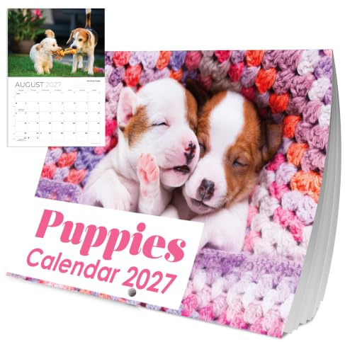2025 A4 Welpenkalender Monatsansicht A3 wenn geöffnet hängend Wandplaner Familie Zuhause Büro Organizer (Welpe)