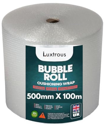 LUXTROUS Bubble Wrap for Moving House (500mm x 100m) Quality Premium Bubble Wrap Roll, Office and Industrial Use Lightweight, Durable, and UK Manufactured