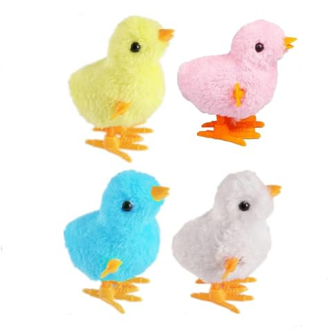 SIXIUDIA Ostern Aufzieh Huhn, 4 Stück Geschenk Geht für Kleine Junge Und Mädchen, Osterdeko Küken, küken Oster, Osterkorb Füllstoffe und Kindergeburtstage(Zufällige Farbe)
