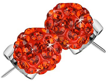 Taffstyle Damen Ohrstecker Ohrringe Stecker Schmuck Edelstahl mit Shamballa Glitzer Strass Kristall Kugel Perle Perlenohrringe Silber Kristallgold Silber Orange