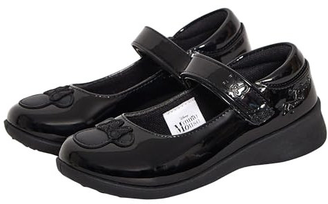 Disney Scarpe da Scuola per Ragazze Minnie Mouse Scarpe da Festa per Bambini in Vernice Nera Facili da Allacciare