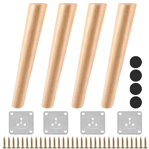 FWEEK 4 Stück 30cm Möbelfüße Holz, Massivholz Konisch Schräg Ersatz Tischbeine mit Montageplatten & Schrauben, Tischbeine Holz Möbelfüße Möbelbeine für Schrank, Sofa, Couchtisch und TV-Schrank