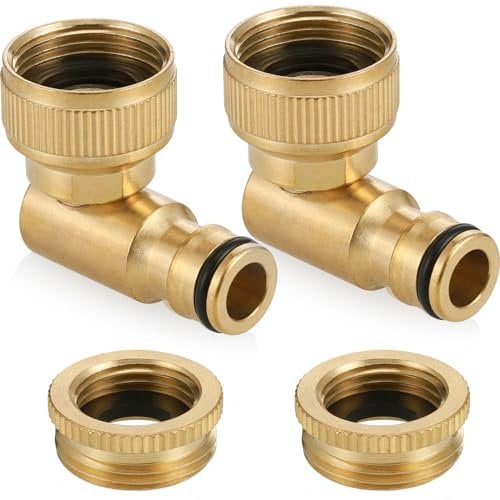 Zocipro 2Pcs Conector Acodado de Latón para Grifo, 2 en 1 Conector Exterior para Grifo de 1/2 y 3/4, Codo Hembra de 90° Conector Giratorio, Adaptador para Grifo de Manguera Exterior de Jardín