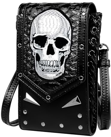 Hsthe Sea Sac de Taille crâne Steampunk Sac à bandoulière Mode Punk Sac de Taille à Rivets Sacs de téléphone Portable Sac de Moto de crâne en Plein air Sac de téléphone Portable