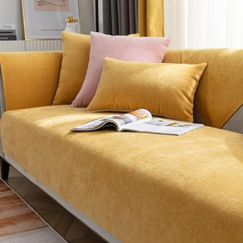 ZCXRYFL Nordic-Sofa üBerzug L/U-Form Ecksofa Couchbezug 1 2 3 4 Sitzer-Chenille-rutschfest-Couch/Sofa üBerwurf Decke FüR Leder/Holz/Stoff Sofa Balkon Decken FüR Cat Kratzfeste(90X160cm,Yellow)
