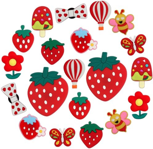 YOYUSH Shoe Charms 20 Pcs Waterproof PVC Shoe Decorations DIY Accessories, Shoe Bracelet Wristband Rucksack Beach Bag for Kids Boys Girls Women Party Birthday Gifts-Strawberry