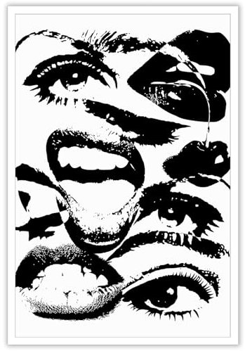 DFAIUY Schwarz-Weiß-Wandkunst, abstrakte Wandkunst, Retro, Downtown Girl, Poster, trendige, seltsame Augen, Lippen, Leinwanddrucke, adrette, ästhetische Bilder für Wohnung, Schlafzimmer,