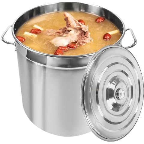 MAYFABD Stainless Steel Stockpot with Lid Thickened 201 Stainless Steel Stock Pot with Thickened Bottom Soup Pot Cooking Pot with 2 Handle Stainless Steel Cooker Kitchen Bucket,20L