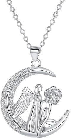 Arrebol Engel Kette Silber 925 Damen Halskette Mond Anhänger Original Für Frauen Freunde Schmuck Geschenk |45cm+5|
