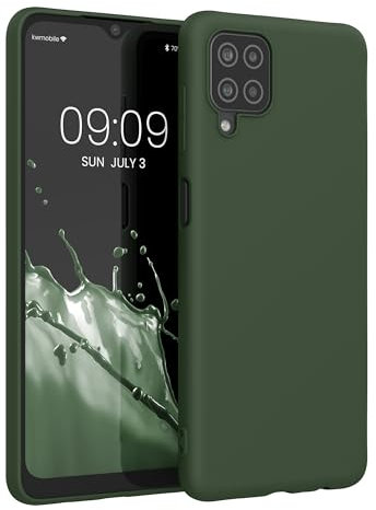kwmobile Hülle kompatibel mit Samsung Galaxy A12 Hülle - weiches TPU Silikon Case - Cover geeignet für kabelloses Laden - Dunkelgrün matt