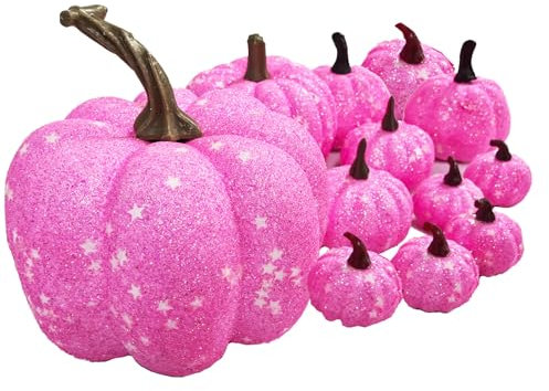 Onlvmyur 13 Pezzi Zucca Autunno Realistico Zucche Decorative Autunnali Rosa Zucca Artificiale Zucca Halloween Decorazione per Decorazione Autunnale Halloween Ringraziamento