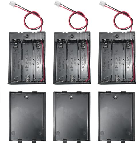 LUORNG 3PCS Three Section AA Battery Holder with Switch Cover and HX2.54 Terminal Wire Wire Length 4.72in Battery Spring Clip Three Grid Storage Box