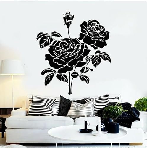 Wandtattoo Rosen Wandtattoo Blumen Garten Inneneinrichtung Aufkleber Wohnkultur Wohnzimmer, schwarz, 94x84cm