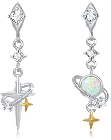 PARYFO Milchstraße Stern Ohrringe 925 Sterling Silber Weiß Opal Milchstraße Stern Tropfen Ohrringe Planet Schmuck Geschenke für Frauen Mädchen Tochter