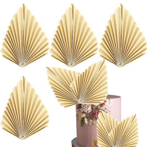 Xsstarmi 4 Pack Paper Palm Fan Cake Topper Palm Spear Leaves Fan Cake Pick for DIY Craft Project Bridal Shower Wedding Bridal Shower Birthday Anniversary Party Cake Decorations Supplies Khaki