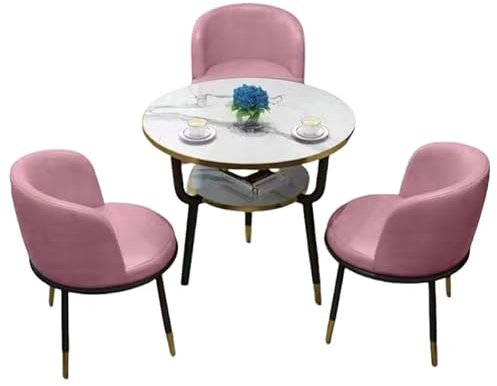 oenyaeu Küchen-Esstisch-Set, rund, Frühstücksbar, runder Möbeltisch und Stuhl-Set, runder Konferenztisch für kleine Räume, Restaurant (Rosa, 80 cm Tisch + 3 x Stuhl)