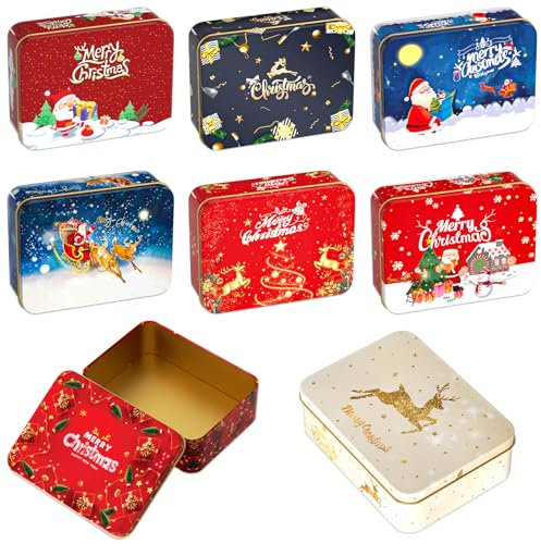 Clvsyh Metall Keksdose, 8Pcs Mini Weihnachten Keksdose Plätzchendose, Rechteckige Metall Gebäckdose, Weihnachtliche Süßigkeiten Plätzchen Gebäckdose Vorratsdose