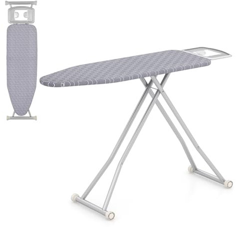 COSTWAY Folding Ironing Board, 7-Level Height Adjustable Ironing Table with Extra Cotton Cover, Iron Rest, Safety Lock and Non-Slip Foot Pads, Collapsible Iron Board Rack (Grey, 120 x 38cm)