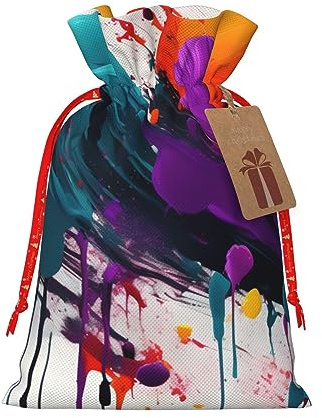 YANYU Geschenktüten mit Farbspritzer-Druck, Weihnachten, Kordelzug, Weihnachtsgeschenke, Geschenkanhänger, Partygeschenke, Geschenk-Leckereien