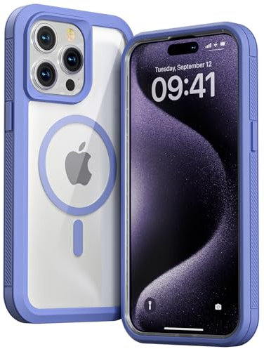 Follaroma for iPhone 15 Pro Max case Compatible with MagSafe, Double Layer Heavy Duty Shockproof Protection Phone Case, Transparent Magnetic Protective Cover for iPhone 15 Pro Max, 6.7'', Purple
