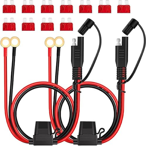 BNGXR 2 Pezzi Connettore SAE, 2FT Cavo Connettore SAE, 16AWG Connettore SAE a 0-Ring, SAE Batteria Cavo di Estensione con 10A Fusibile, er caricare Moto, trattori, Auto