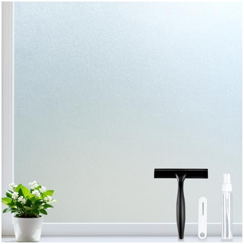 rabbitgoo Fensterfolie Blickdicht Milchglasfolie Sichtschutz 44.5x200cm | Selbsthaftend mit Montagewerkzeug Statisch Haftung ohne Klebstoff Anti-UV Matt für Zuhause Büro Badezimmer Küche und Türen