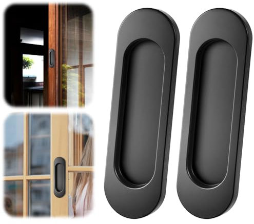 Vin Beauty Lot de 2 poignées de porte coulissantes ovales autocollantes - 10 cm - Noir - En alliage d'aluminium - Pour portes coulissantes, fenêtres, armoires
