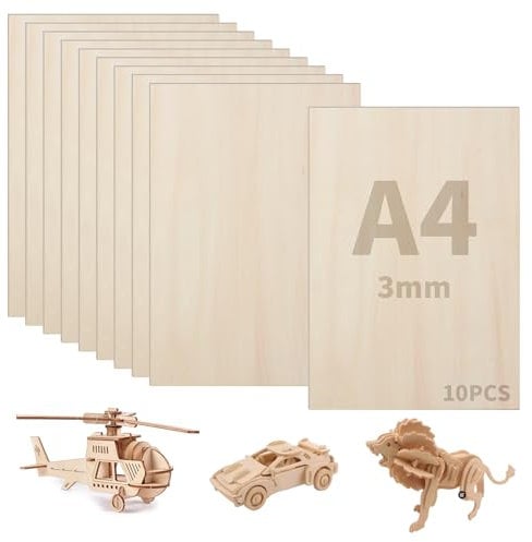 10 Piezas Madera de Balsa Fina, Madera Contrachapada 300x210x3mm, Para Proyectos de Láser,Proyectos de Manualidades, Tallado y Construcción de Modelos de Barcos