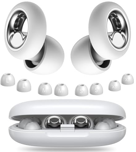 Tappi orecchie dormire, 45dB di cancellazione del rumore,in silicone morbido e riutilizzabile, con 8 punte in 4 misure (Bianco, 4 taglie (1 set))