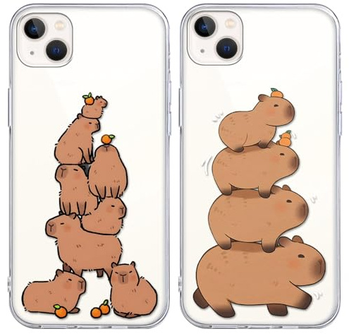 Yimctoie 2 Stück Handyhülle für iPhone 13 iPhone 14 6.1, Weiche Stoßfest TPU Silikon Anime Capybara Schutzhülle mit Karikatur Niedlich Delphin Muster Design Case, Superposition