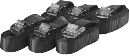 Sandax 6X Spanngurte mit Klemmschloss im Set, 0,5m lang, 25mm breit, schwarz, Zurrgurte mit Klemmverschluss kurz, belastbar bis 250kg, DIN EN 12195-2, Einteilige Befestigungsgurte Klemmschlossgurte